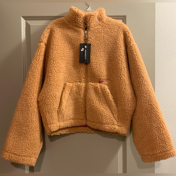 Nike Sportswear Swoosh Women's Jacket Sherpa Fleece Size Medium - Camel Brown - Picture 5 of 14